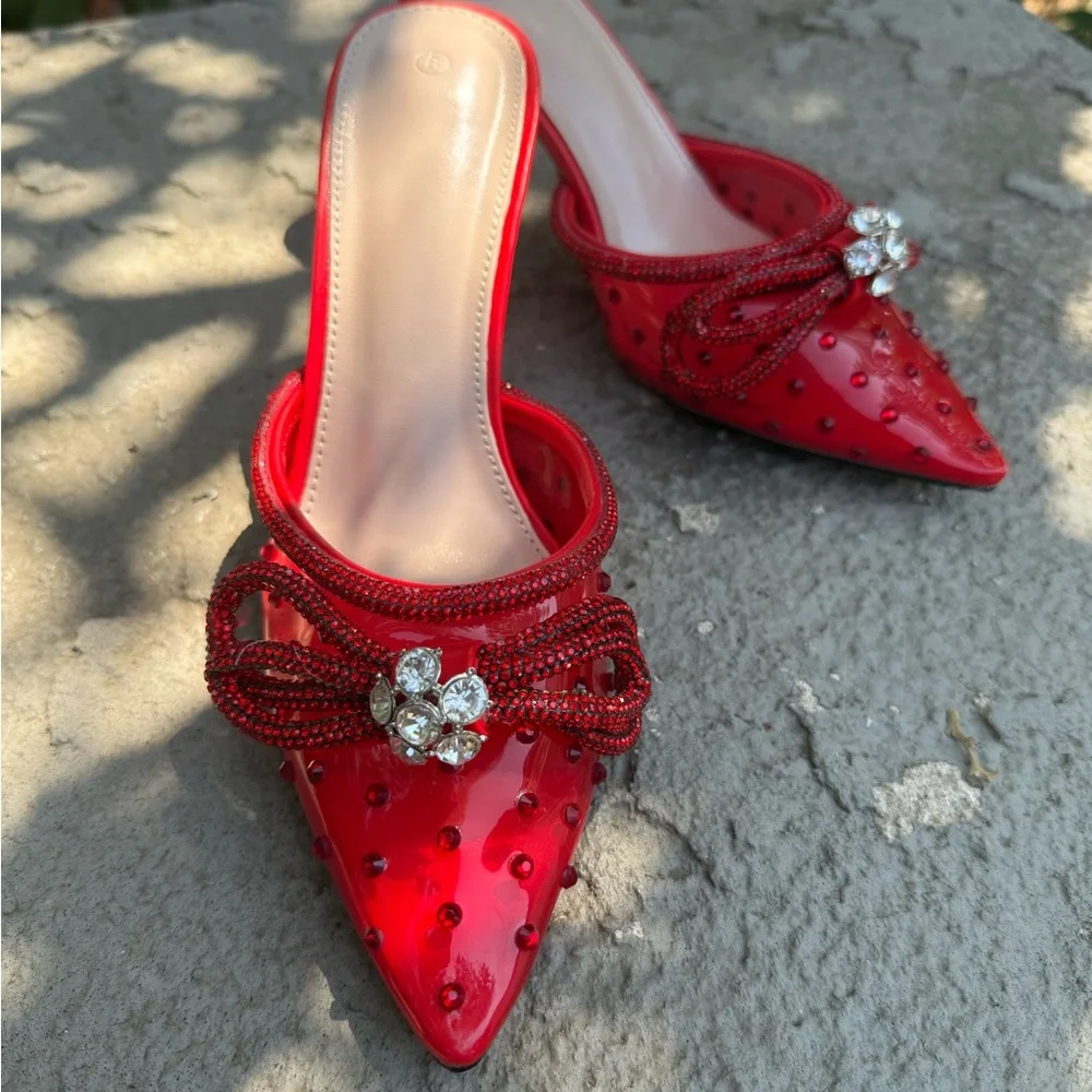 NWOT Red Crystal Bow Heels 👠 - Picture 6 of 7